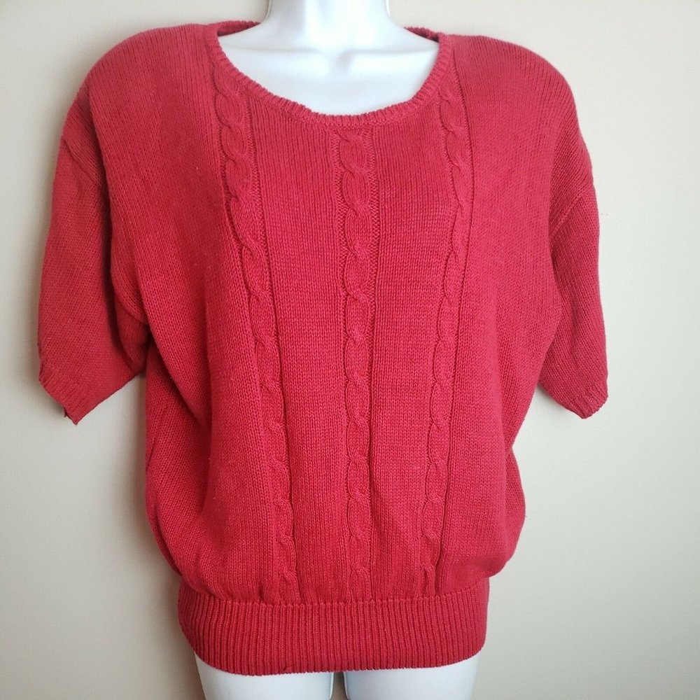Counterparts Womens Vintage Sweater Top short sleeve Large Red Shoulder Pads